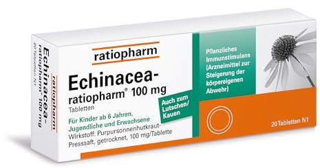 Echinacea-ratiopharm 100 mg Tabletten, 20 Stück, für das Immunsystem | Natürliche Unterstützung für das Immunsystem – von Erkältungskrankheiten und Infekten der ableitenden Harnwege