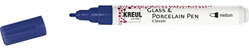 Kreul Glass & Porcelain Pen Classic 16407 Medium Royal Blue Shape-Retaining Round Tip Line Width Approx. 2-4 mm Porcelain Paint with Brilliant, Opaque and Light-Resistant Water-Based Paint