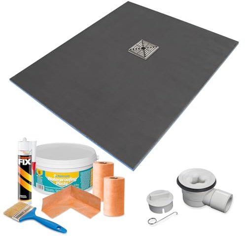 1200 x 800 x 20mm Rectangular Shower Tray with Offset Drain and Tanking Kit