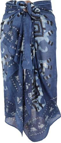 GURU SHOP lätt pareo, sarong, handtryckt bomullstyg, män/kvinnor, blå, bomull, storlek: en storlek, Blå kombination 15, One size