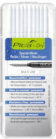 Pica 4043 I 10tlg. Ersatzminen-Set für Pica Dry 3030 I Multi-Use für fast alle Oberflächen I wasserstrahlfest und permanent I Ideal zum Nassschneiden von Fliesen und Stein I Minen in weiß
