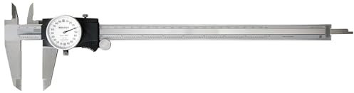 Mitutoyo 505-749 Dial Caliper, 0-12 Measuring Range, 0.2 per Revolution, 0.001 Accuracy, White Face, Smooth Dial Movement with Shock Protection for Precise Measurements