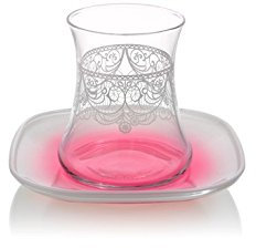 12 er Set Gürallar Dantella Cay Seti Trinkgläser Gläser Pembe Pink Teegläser Tee