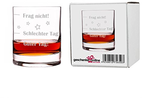 Herz & Heim® Whiskyglas mit Gratis Gravur - Guter Tag - Schlechter Tag - Frag nicht! - das Launebarometer als lustige Geschenkidee
