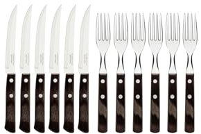 Tramontina Steakbesteck Pizzabesteck, 12-teiliges Set, für 6 Personen, Steakbesteckset, rostfreier Edelstahl, FSC zertifizierter Echtholzgriff, spülmaschinenfest, Blister