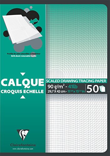 Clairefontaine 97132C Transparentpapier Block mit Mustervorlage, Din A3, 29.7 x 42 cm, 92 g, 50 Blatt, transparent