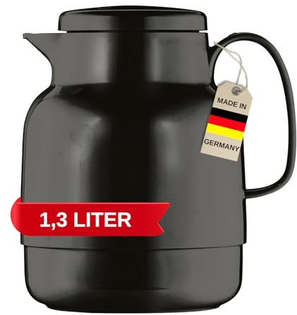 Helios Mondo Thermoskanne Schwarz 1,3 L - 6h heiß - Hält Getränke warm & kalt – Extra große Öffnung für leichtes Befüllen – Robuste Bauweise