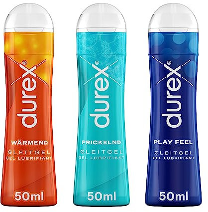 Durex Play Gleitgel Vielseitige Mixpackung für Frauen & Männer - Set mit Gleitmittel auf Wasserbasis für Sex & kondomegeeignet (3 x 50 ml)