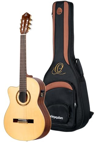 Ortega Guitars Konzert Gitarre Linkshänder – Elektro-Akustisch, 4/4, Slim Neck – Performer Series – Inklusive Gig Bag – Massive Sitka Fichte, Sapele, Natur (RCE138SN-L) | 4/4 Nylonsaitengitarre, massive Sitka-Fichtendecke und Sapele-Korpus in Hochglanz, slim neck, inkl. Pro-Gigbag, RCE138SN-L
