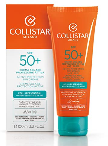 Collistar Crema Solare Protezione Attiva SPF 50+, Pelli Sensibili, 100 ml