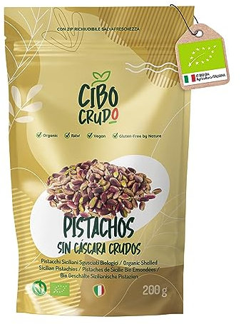 Pistacchi Sgusciati non Salati Biologici - 200g. Pistacchi Siciliani al Naturale non Tostati. Fonte di Acidi Grassi Fibre Vitamina E B1 B6 e Antiossidanti.