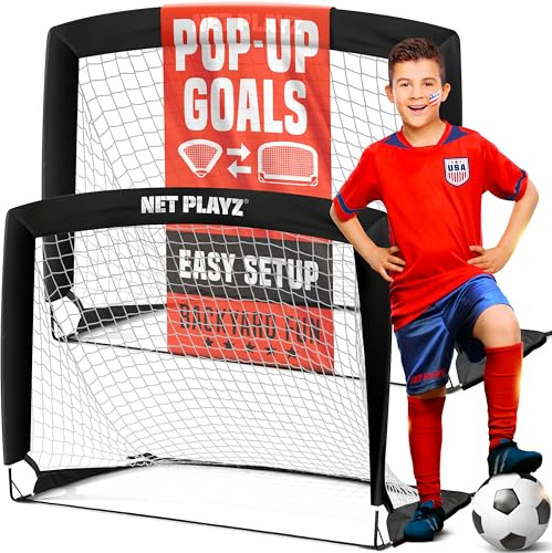 NET PLAYZ 4ftx3ft Easy Fold-Up Portable Training Soccer Goal, 36D x 48W x 36H, Set of 2