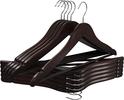 Utopia Home Rutschfeste Premium-Holz-Kleiderbügel mit runder Hosenstange und Schulterrillen – 360 Grad drehbarer Haken, langlebig & schmal, Anzug, Hose, Jacke Kleiderbügel (Walnuss-Finish, 20erPack)