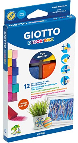 GIOTTO Decor Wax, Wachsblöcke, rechteckige Form, 4 x 2 cm, 12 sortierte Farben