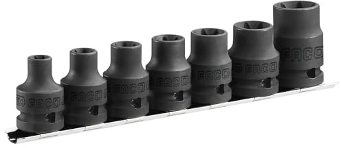 FACOM - Jeu de 7 Douilles Impact Torx 1/2 sur Rack - NSTX.J7 - À Utiliser avec les Bagues et Goupilles Adaptées - Pour Professionnels et Particuliers - Matériau Robuste et Durable