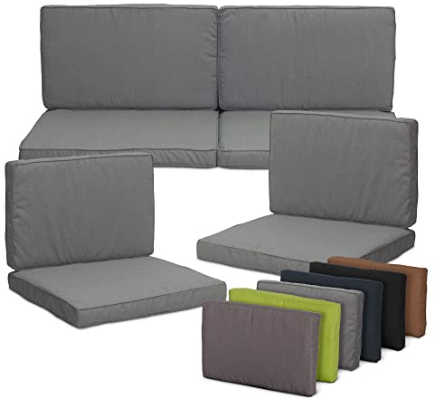Ensemble de 8 coussins pour meubles en rotain/osier pour salon, gris foncé, rembourrage inclus 50 % coton/50 % polyester avec fermeture Éclair