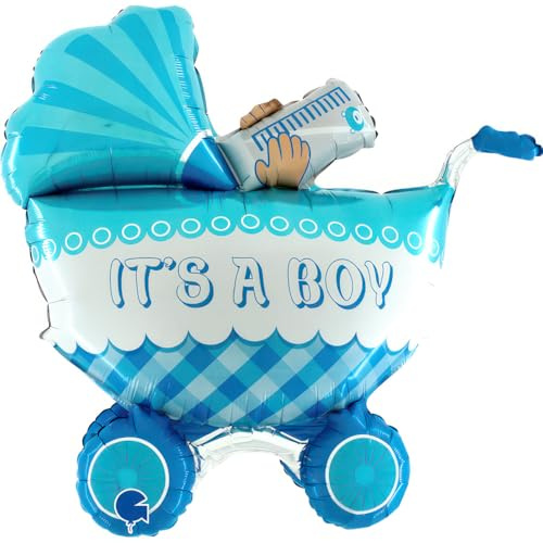 Riesiger 3D Folienballon Kinderwagen Buggy It's A Boy 107cm Blau XXL - Baby Party Geburt Taufe Junge Babyshower Ballon Luftballon Riesenballon