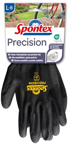 Spontex Precision Handschuhe, ideal für feine Arbeiten im Trockenbereich, mit PU-Beschichtung, hohes Tastempfinden, Farbe nicht frei wählbar, Größe L, 1 Paar