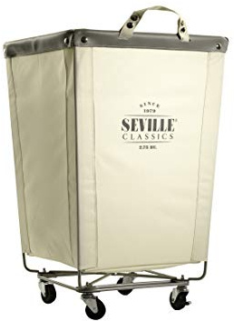 Seville Classics Large Commercial Heavy Duty Rolling Steel Frame Laundry Hamper Canvas Cart Bin, w/ Wheels for Hotel, Home, Closet, Bedroom (PATENTED), Cream, 18.1 D x 18.1 W
