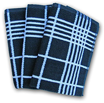 Ross Küchen-Frottiertuch Quadrat großes Karo 3er Pack Schwarz