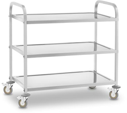 Royal Catering Servierwagen mit Rollen, 3 Tabletts RCSW 3 (101 x 55 x 96,5 cm, Tragkraft 480 kg, Dicke der Regale: 3 cm)