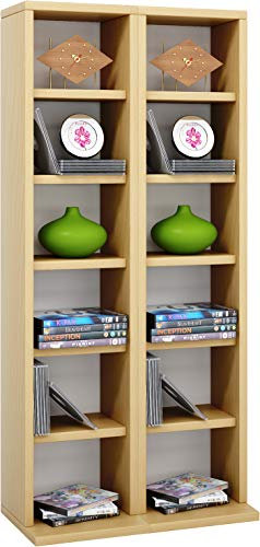 VCM Holz CD DVD Stand Regal, CD Regal mit Platz für 204 CDs oder 72 DVDs oder 40-Videos, Maße: H. 92 x B. 42 x T. 20 cm, Elegantes CD/DVD Regal, Blu ray Regal - Milano