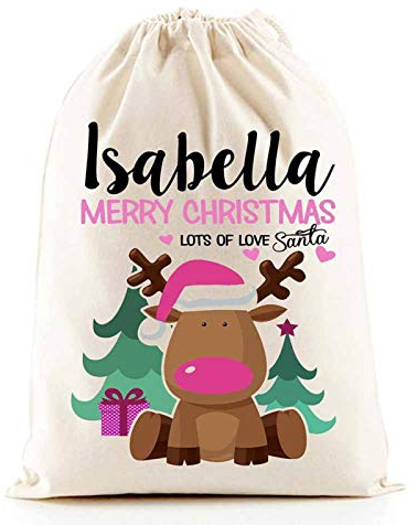 Personalised Santa Sacks (Reindeer Pink Girl)