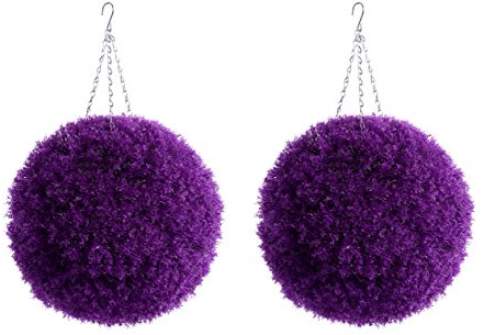 Best Artificial 2 Large 36cm Purple Heather Balls Grass Hanging Topiary Flower Basket - UV Fade Protected