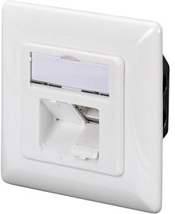 Digitus Cat-6A connection box – 2-port RJ45 – flush-mounted network socket – horizontal feed – design-compatible – pure white