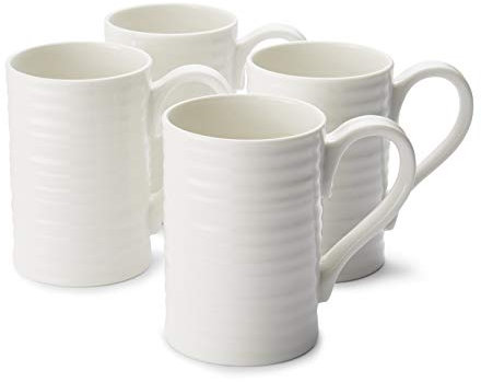 Portmeirion Sophie Conran for Portmeirion Tall Mug, Porcelain, White, 11.5 x 7.3 x 11 cm, Set of 4