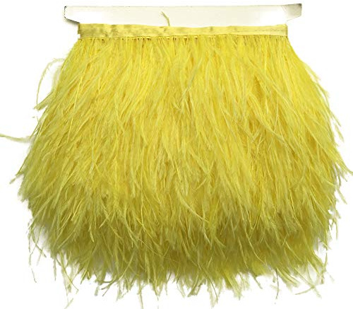 Sowder Straußenfeder-Borte, Fransen mit Satinband, für Kleidung, Kostüme, Nähen, Dekoration, 183 cm gelb