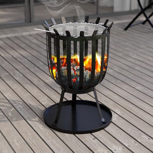 Home Discount Negro, Fire Vida Acero brasero jardín al Aire Libre Calentador de Patio Quemador de Fuego Cesta Barbacoa Parrilla Cuadrada, Black, Square