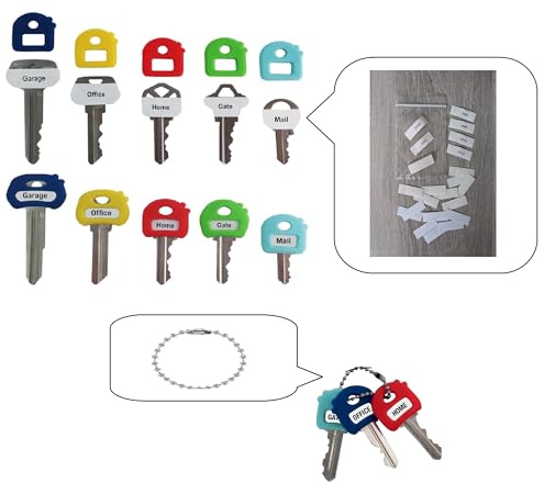 Label-Label Key Cap Covers Stretchy Fits Mosty Keys + Free Key Chain & ID Tags – Rubbery Fit for Most Keys (8 Pack Multicolor) for Soft, Good Grip