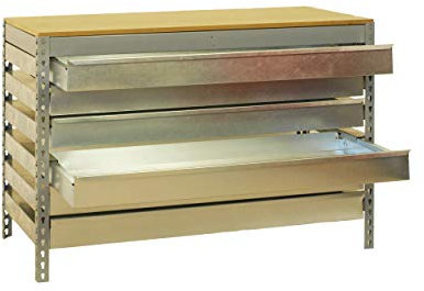 Simon Rack Banco de Trabajo Taller, Capacidad Carga 600 kg, 842x1510x760 mm, Mesa de Trabajo, 6 Cajones, Gris/Madera - BT5