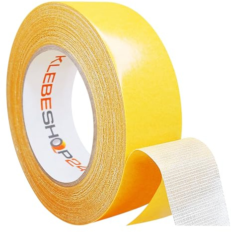 Klebeshop24 Teppichverlegeband stark/schwach, 50 mm x 25 m | einseitig ablösbar, ideal für den Einsatz auf Messen