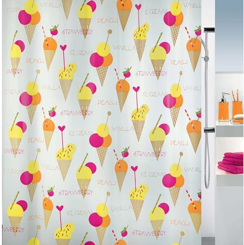 Spirella Anti-Schimmel Duschvorhang Ice Cream Anti-Bakteriell, Waschbar, Wasserdicht PEVA 180x200cm Braun Bunt Weiß
