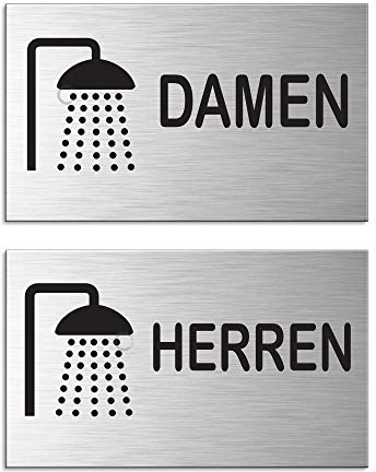 Schild Dusche Damen Herren Türschild 2er-Set Aluminium Edelstahloptik 60x100 mm Nr.44670-S