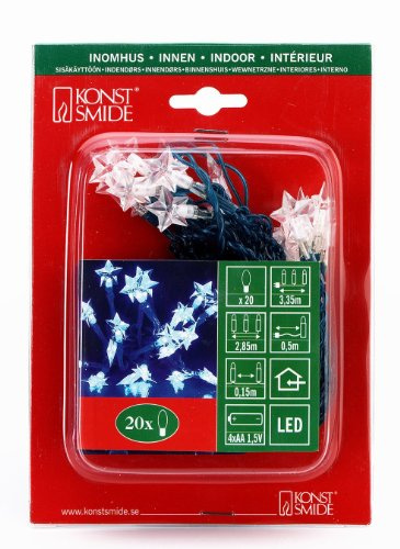 Konstsmide LED Dekokette, Sterne, 20 blaue Dioden, batteriebetrieben, blau/transparentes Kabel, 4xAA 1.5V (exkl.) - 1263-403