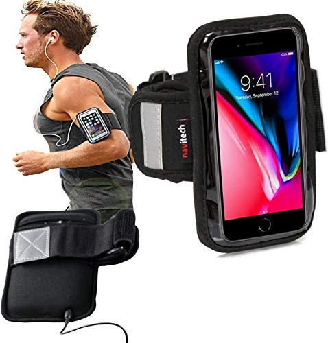 Navitech svart/silver neopren vattentåligt sport gym, jogging/löpning armband fodral med ljusreflektionsremsa + nyckelhållare för Apple iPod Touch 1st, 2nd, 3rd, 4:e (släppt 2010) och 5:e generationen (släppt 2012) Generationer inc 8 GB, 16 GB, 32 GB, 64 GB modeller + den nya IPOD NANO 7TH Gen/GENERATION