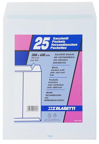 Blasetti - Buste a Sacco Bianche 30x40cm - 25pz - Carta 80gr Strip Adesivo