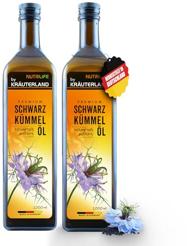 NUTRILIFE by Kräuterland Schwarzkümmelöl 2X1L (2Liter), Gefiltert, Kaltgepresst, 100% Nigella Sativa, ohne Zusatz von Aromen, Frabstoffe & Konservierungsstoffe - direkt aus unsrer hessischen Ölmühle