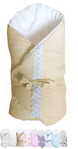 Vizaro - BABYHÖRNCHEN - Einschlagdecke - Wickeltuch - Decke - Pucksack - sehr weich - 100% REINE BAUMWOLE - Made in EU - ÖkoTex - SICHERES PRODUKT - K. Stickereien Beige Linien