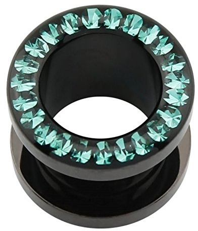 eeddoo Flesh Tunnel grüne Kristalle Schwarz Acryl