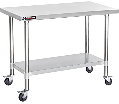 DuraSteel 24x48 NSF Stainless Steel Cart - Heavy Duty Food Prep Table with Undershelf - Rolling Kitchen Island on Wheels for Commercial Restaurant Kitchen, Garage, Outdoor Cooking, BBQ Grill, Counter
