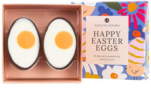 CHOCOLISSIMO - Ostergeschenk – 2 exklusive Schokoladen-Pralinen in Ei-Hälften, Alkoholfrei, Gefüllt mit weißem Trüffel – Luxuriöse Alkoholfrei Osterpralinen, Osterschokolade, Geschenkidee für Kinder