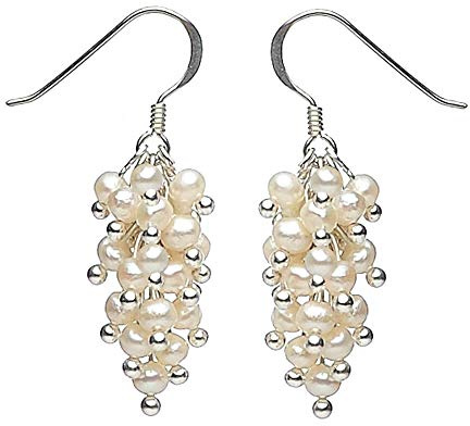 Ohrringe Ohrhänger aus Perlen & 925 Silber Trauben creme weiß Ohrschmuck Damen