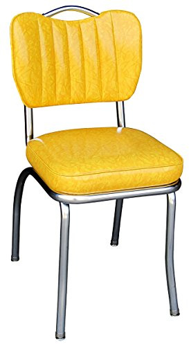 Richardson Seating Handle Back Retro Kitchen Chair in Single Tone Channel Back with 2 Box Seat, Cracked Ice Yellow