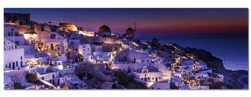 Paul Sinus Art Panoramabild XXL auf Leinwand und Keilrahmen 180x70cm Griechenland Santorini Vollmond Meer Nacht
