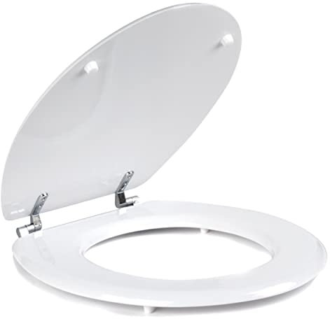 Beldray LA032355WHTFEU7 Wooden MDF Toilet Seat – Oval Shaped, Stainless Steel Release Hinge For Easy Cleaning, Top Fixing White Toilet Seat, Standard Fitting For Most Toilets, Seat Size: 360 x 428mm