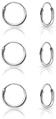 DTPsilver® 3 Paare WINZIGE Creolen Ohrringe 925 Sterling Silber - Knorpel/Wendel/Tragus - Dicke 1.2 mm - Durchmesser 10 mm